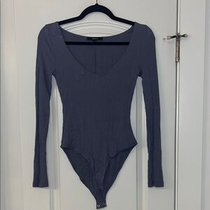 Forever 21 Blue/Gray Fitted Bodysuit Long Sleeve